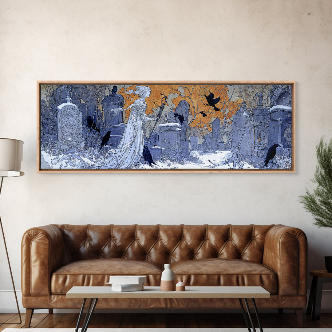The Graveyard Ghost, Symbolist Death Art, Extra Wide Wall Art, Dark Fantasy Wall Art, Canvas Print, Halloween Wall Art