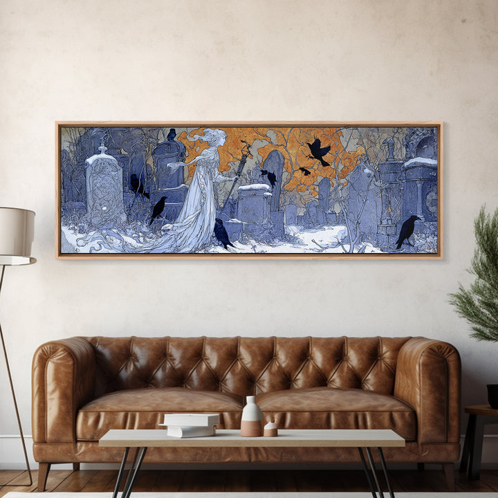 The Graveyard Ghost, Symbolist Death Art, Extra Wide Wall Art, Dark Fantasy Wall Art, Canvas Print, Halloween Wall Art
