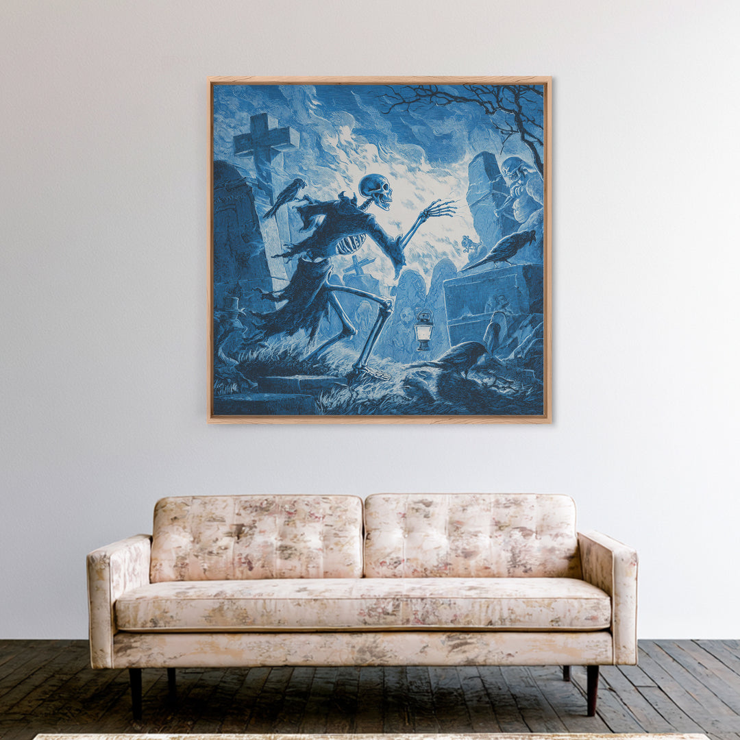 The Graveyard Ghost, Macabre Folk Print Art, Square Wall Art, Dark Halloween Decor, Canvas Print, Halloween Wall Art