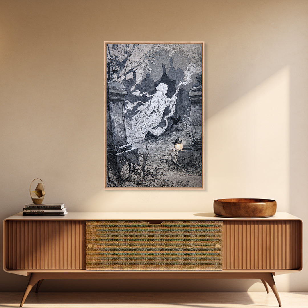The Graveyard Ghost, Victorian Macabre Art, Vertical Wall Art, Dark Halloween Decor, Canvas Print, Halloween Wall Art