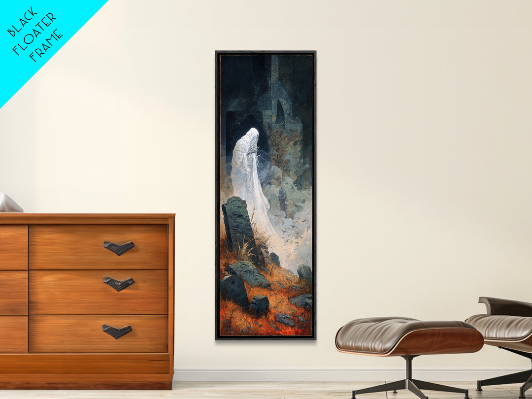 The Graveyard Ghost, Surreal Apocalyptic Art, Tall Narrow Wall Art, Dark Halloween Decor, Canvas Print, Halloween Wall Art
