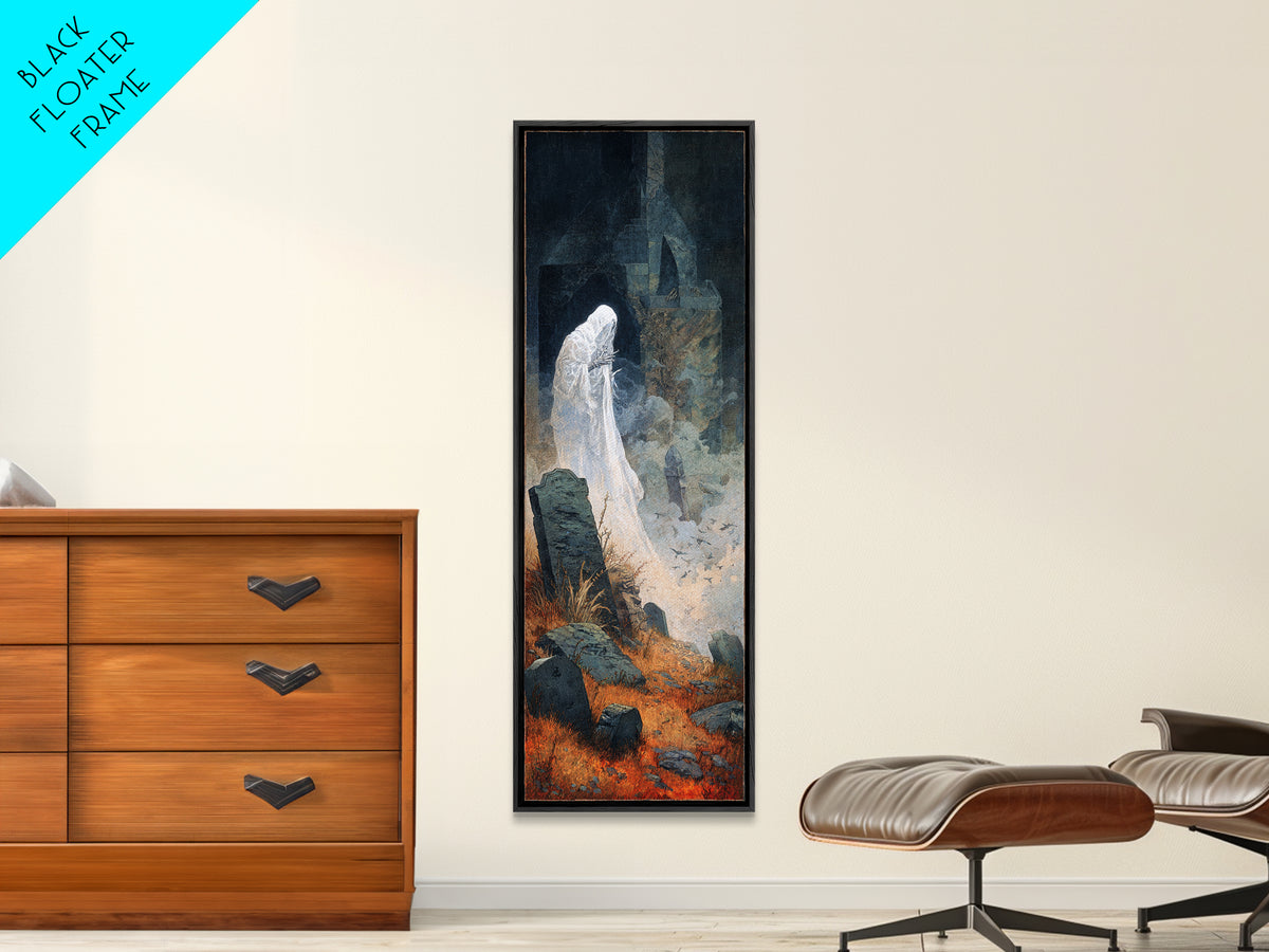 The Graveyard Ghost, Surreal Apocalyptic Art, Tall Narrow Wall Art, Dark Halloween Decor, Canvas Print, Halloween Wall Art