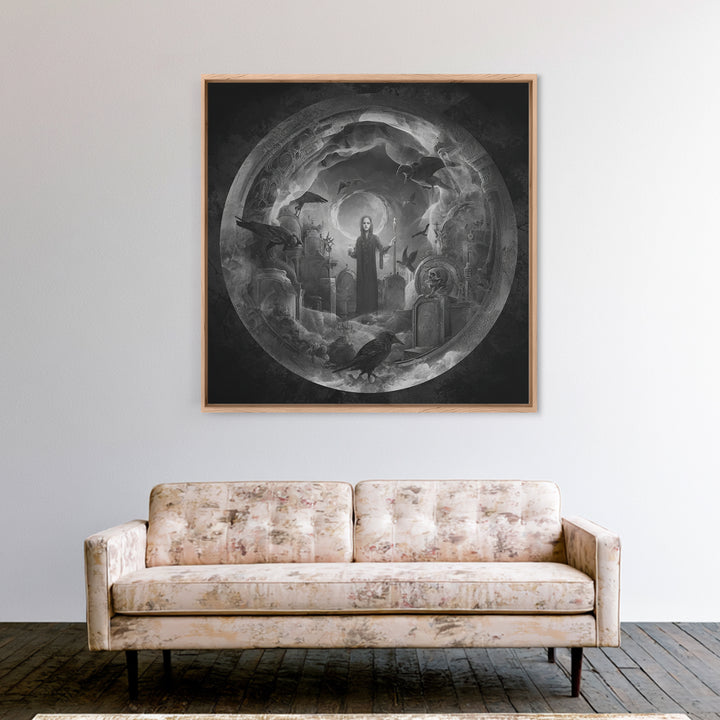 The Graveyard Ghost, Biomechanical Horror Art, Square Wall Art, Gothic Horror Wall Art, Framed Canvas Print, Halloween Wall Art