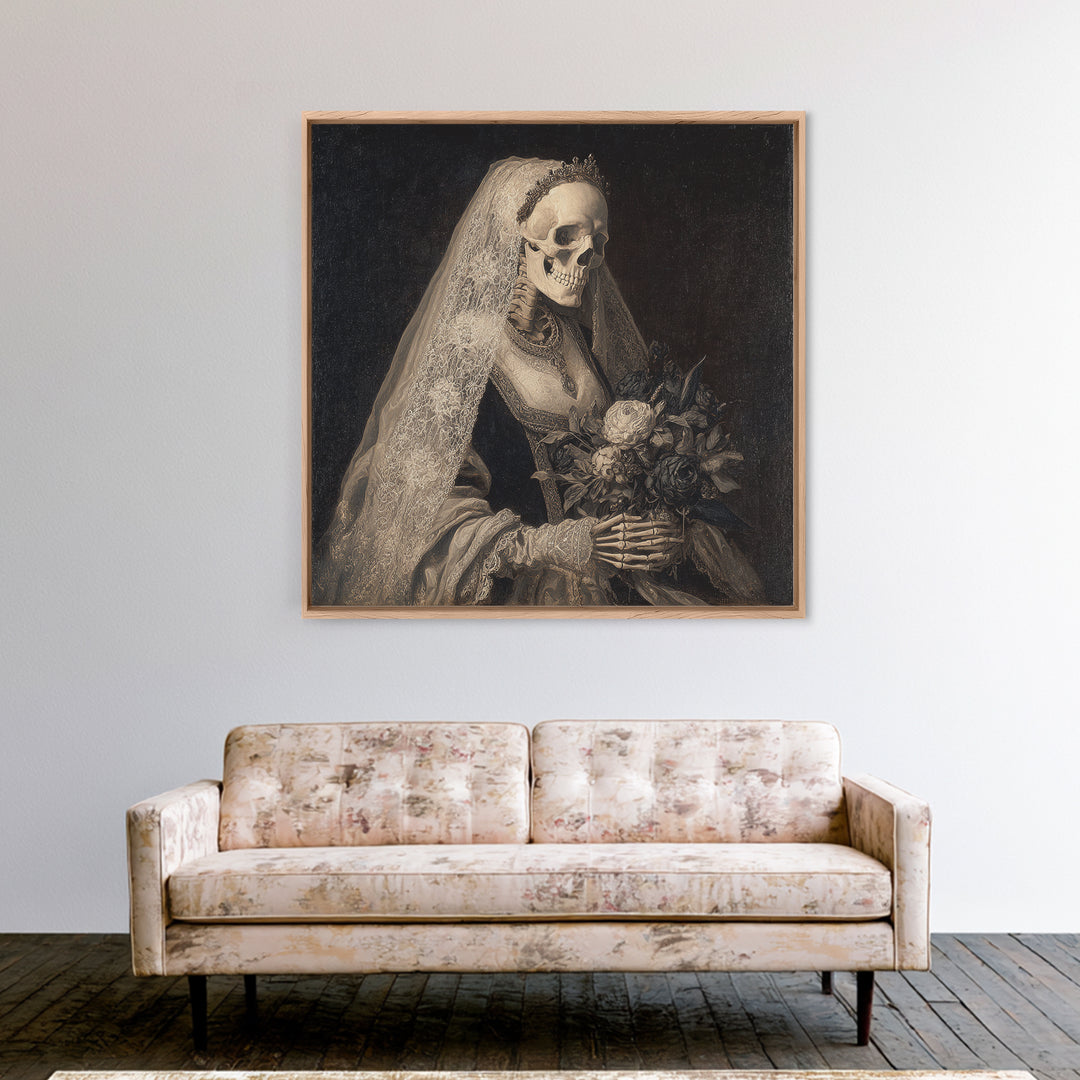 The Skeletal Bride, Danse Macabre Art, Square Wall Art, Macabre Wall Art, Canvas Print, Halloween Wall Art