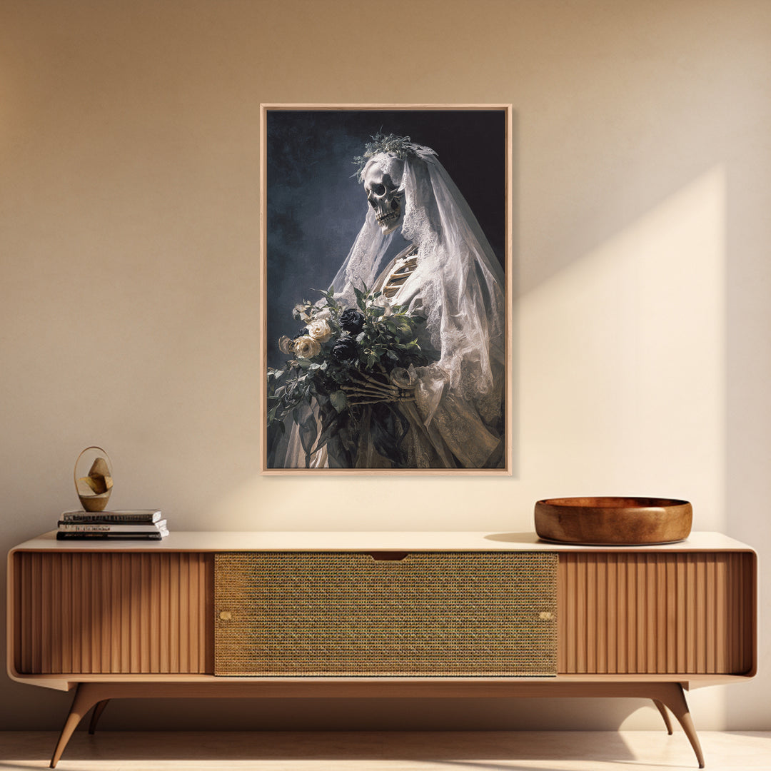 The Skeletal Bride, Gothic Nightmare Art, Vertical Wall Art, Dark Halloween Decor, Canvas Print, Halloween Wall Art, Gothic Home Decor