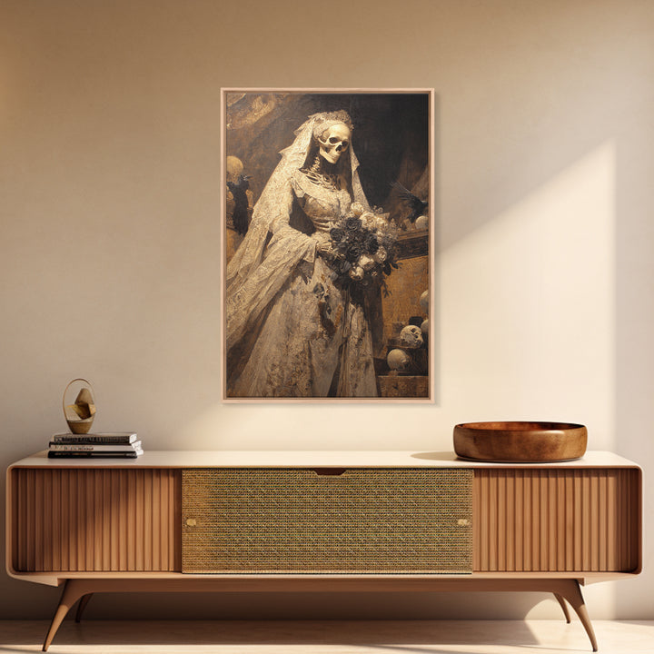 The Skeletal Bride, Ornate Symbolist Art, Vertical Wall Art, Gothic Horror Wall Art, Canvas Print, Halloween Wall Art