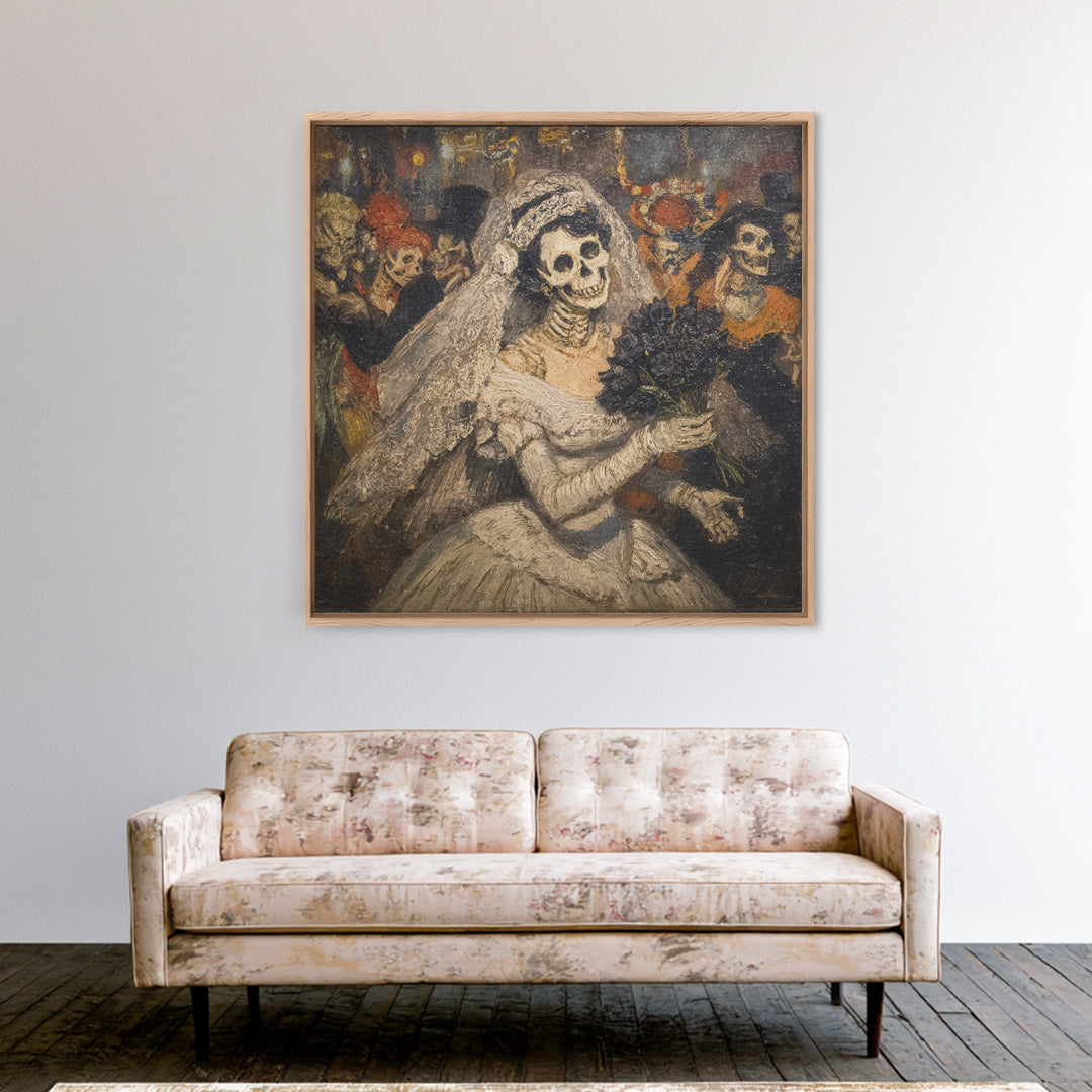 The Skeletal Bride, Grotesque Carnival Art, Square Wall Art, Dark Fantasy Wall Art, Canvas Print, Halloween Wall Art, Gothic Home Decor