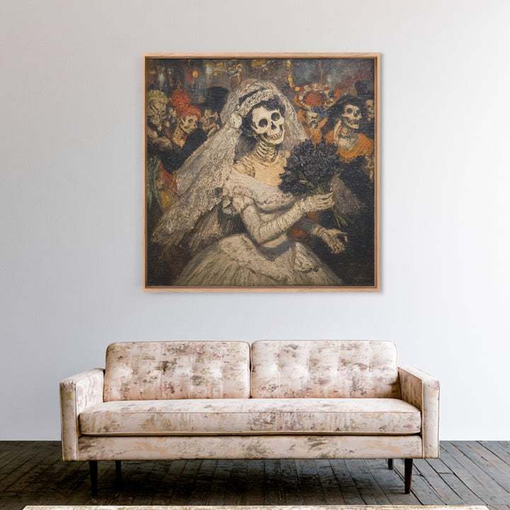 The Skeletal Bride, Grotesque Carnival Art, Square Wall Art, Dark Fantasy Wall Art, Canvas Print, Halloween Wall Art, Gothic Home Decor