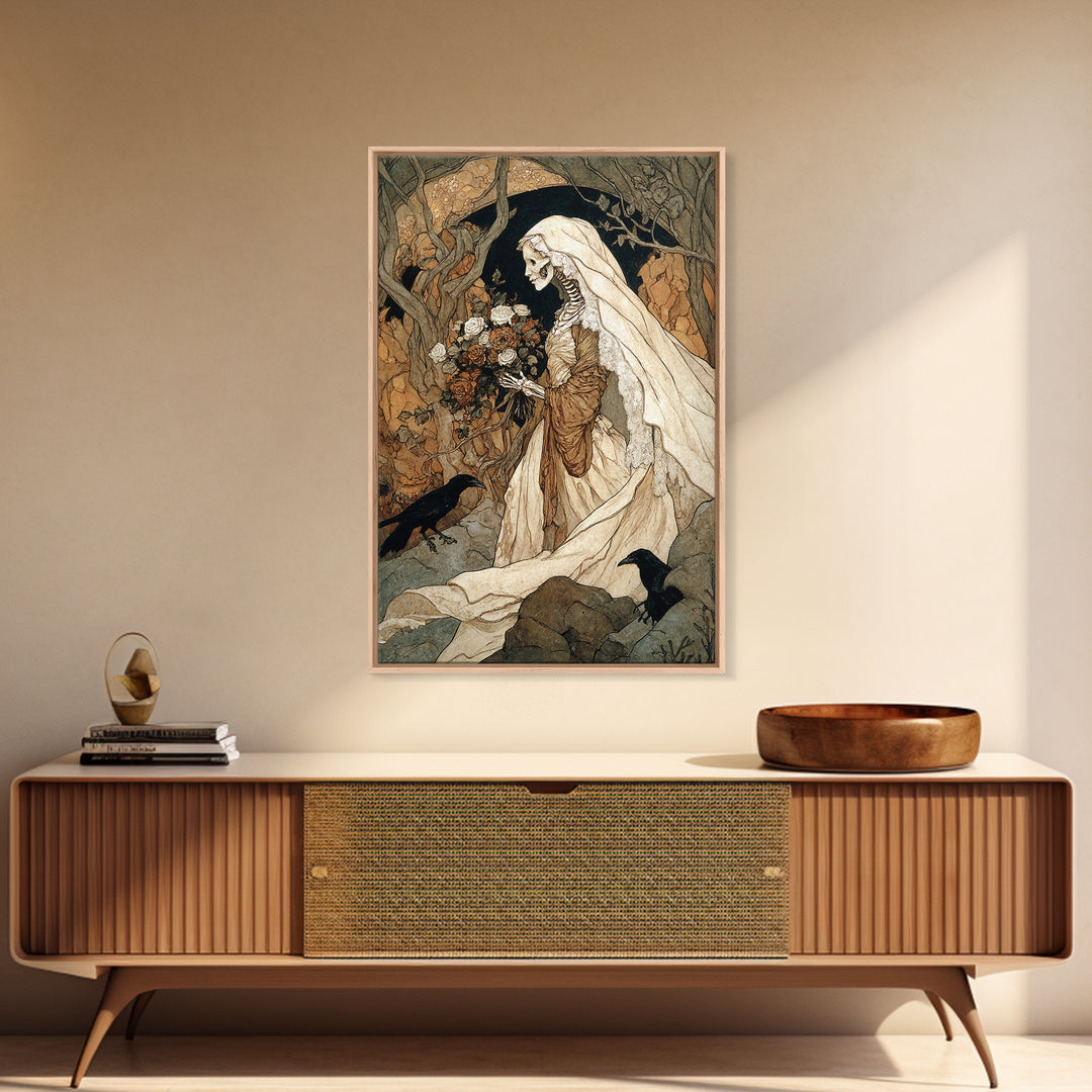 The Skeletal Bride, Gothic Storybook Art, Vertical Wall Art, Gothic Horror Wall Art, Canvas Print, Halloween Wall Art