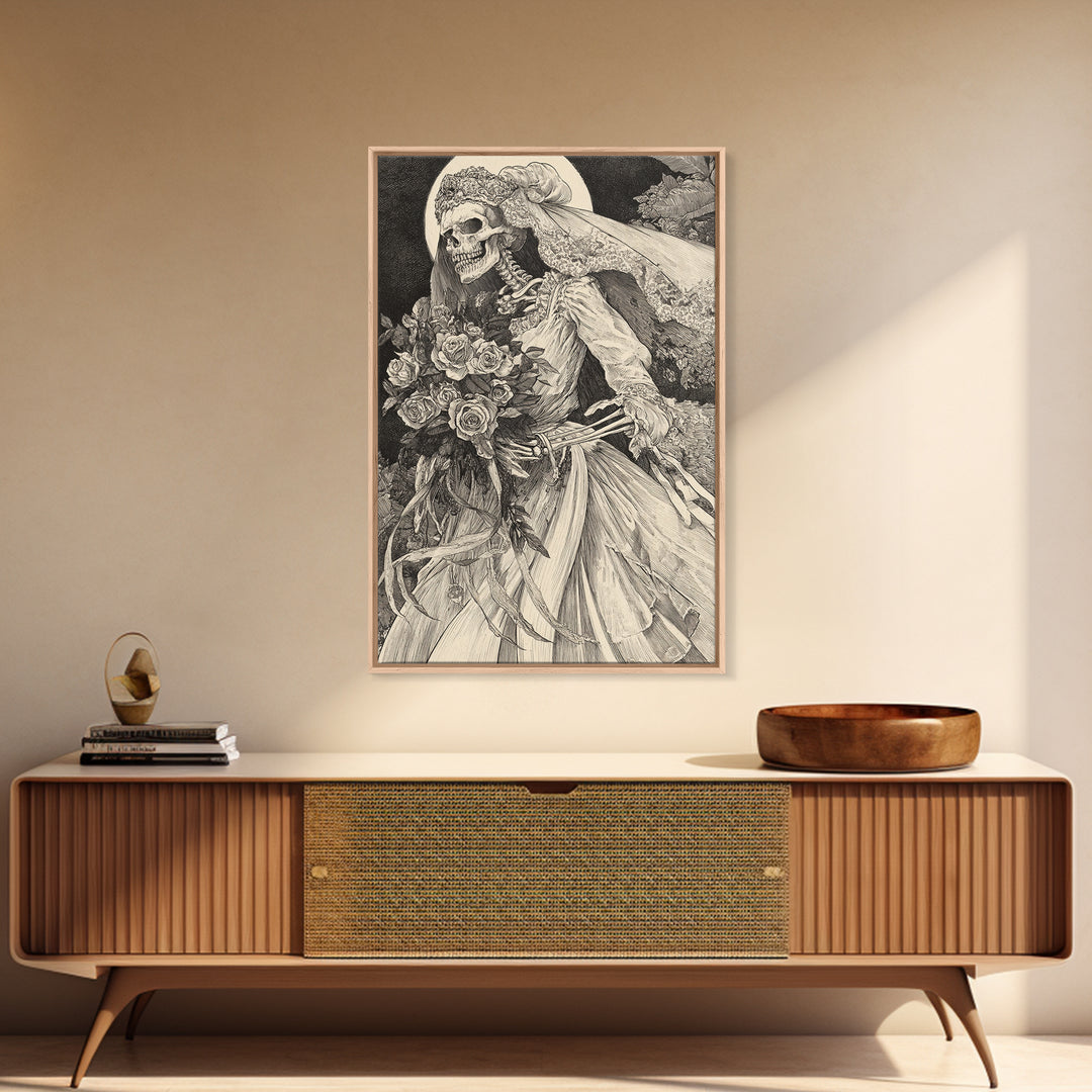 The Skeletal Bride, Victorian Macabre Art, Vertical Wall Art, Dark Fantasy Wall Art, Canvas Print, Halloween Wall Art, Halloween Decor