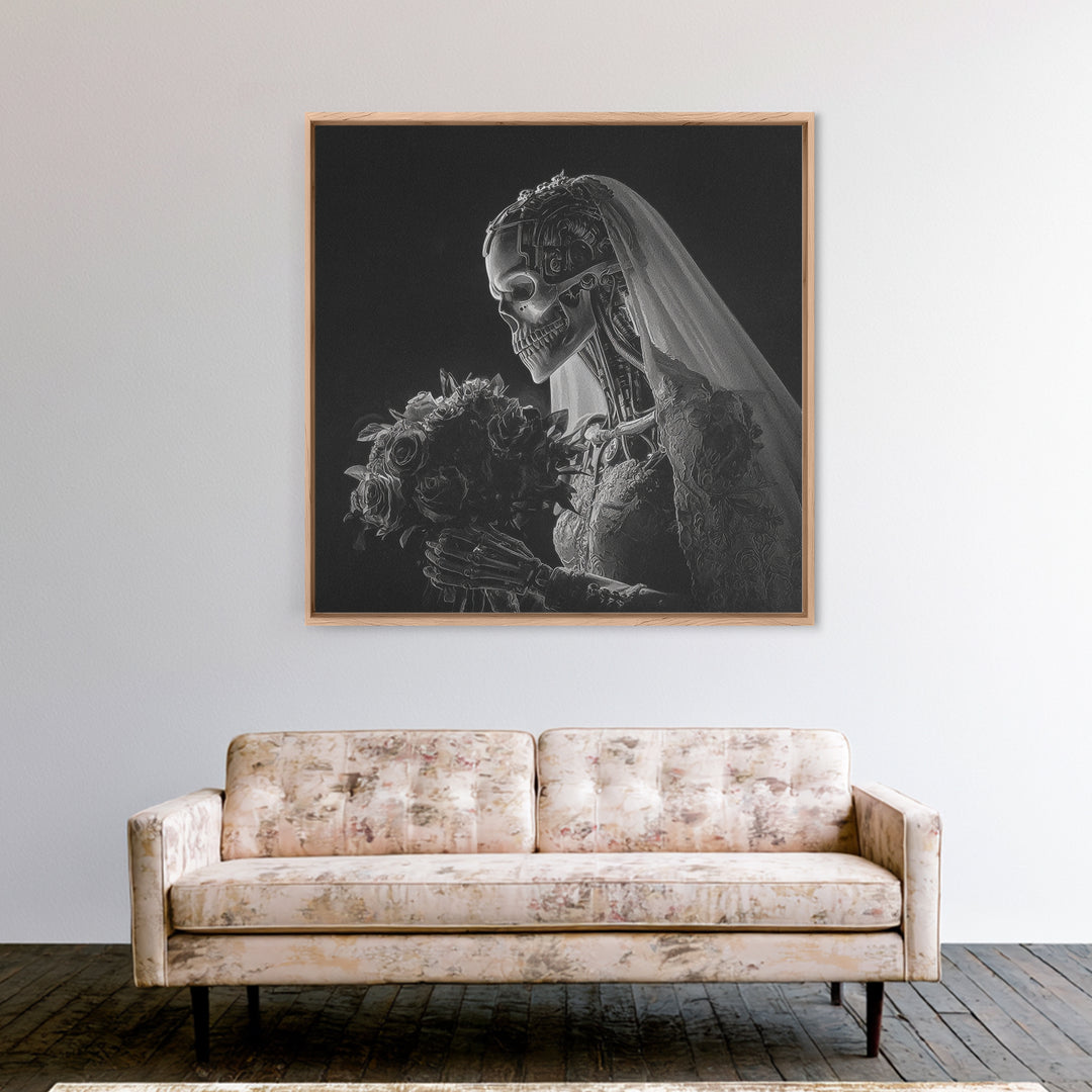 The Skeletal Bride, Biomechanical Horror Art, Square Wall Art, Dark Fantasy Wall Art, Canvas Print, Halloween Wall Art, Halloween Decor