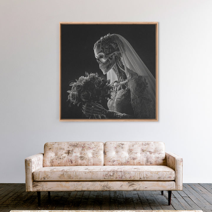 The Skeletal Bride, Biomechanical Horror Art, Square Wall Art, Dark Fantasy Wall Art, Canvas Print, Halloween Wall Art, Halloween Decor