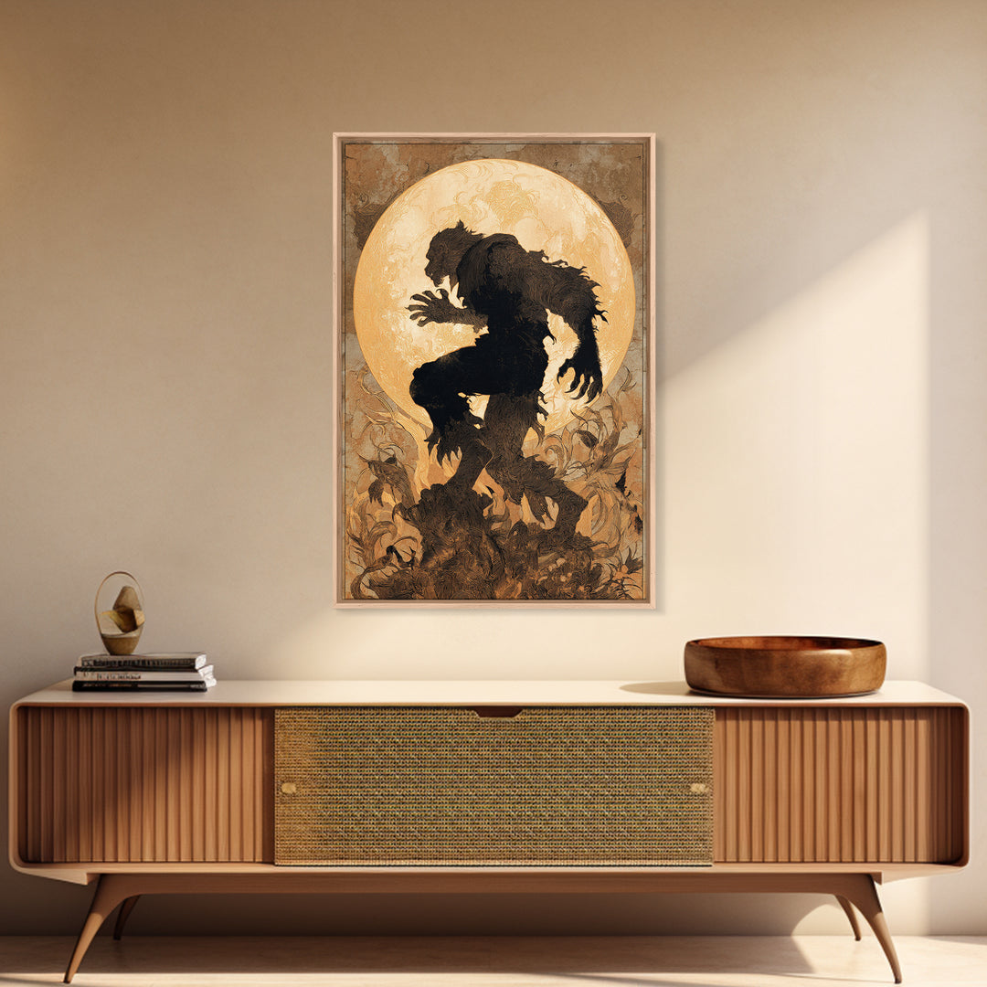 The Moon-Cursed Werewolf, Dark Renaissance Art, Vertical Wall Art, Macabre Wall Art, Framed Canvas Print, Halloween Wall Art