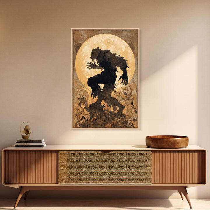 The Moon-Cursed Werewolf, Dark Renaissance Art, Vertical Wall Art, Macabre Wall Art, Framed Canvas Print, Halloween Wall Art