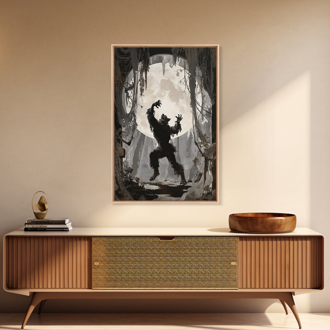 The Moon-Cursed Werewolf, Danse Macabre Art, Vertical Wall Art, Dark Fantasy Wall Art, Framed Canvas Print