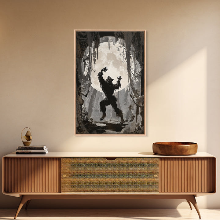 The Moon-Cursed Werewolf, Danse Macabre Art, Vertical Wall Art, Dark Fantasy Wall Art, Framed Canvas Print