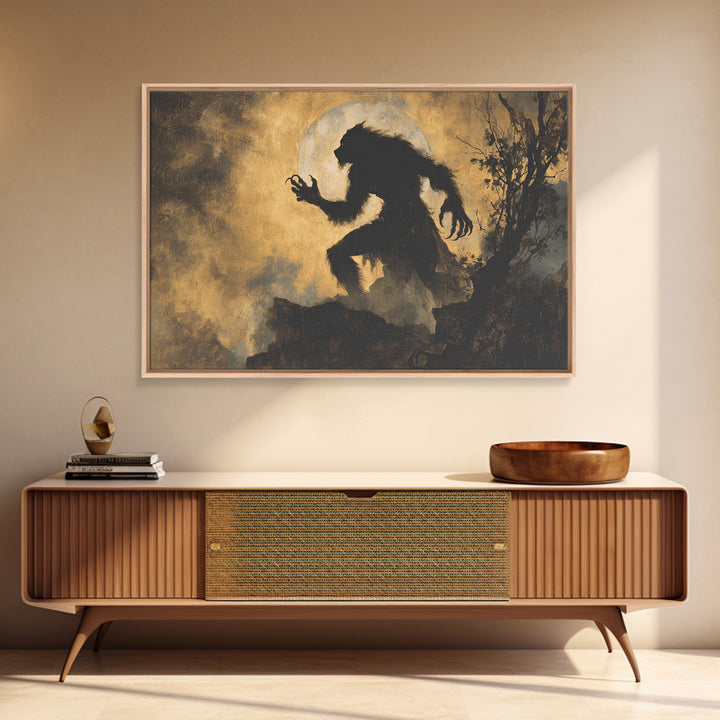 The Moon-Cursed Werewolf, Baroque Witchcraft Art, Landscape Wall Art, Dark Fantasy Wall Art, Framed Canvas Print, Halloween Wall Art