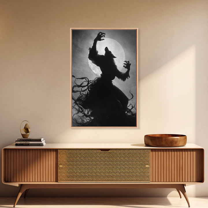 The Moon-Cursed Werewolf, Dark Romantic Horror Art, Vertical Wall Art, Gothic Horror Wall Art, Framed Canvas Print, Halloween Wall Art