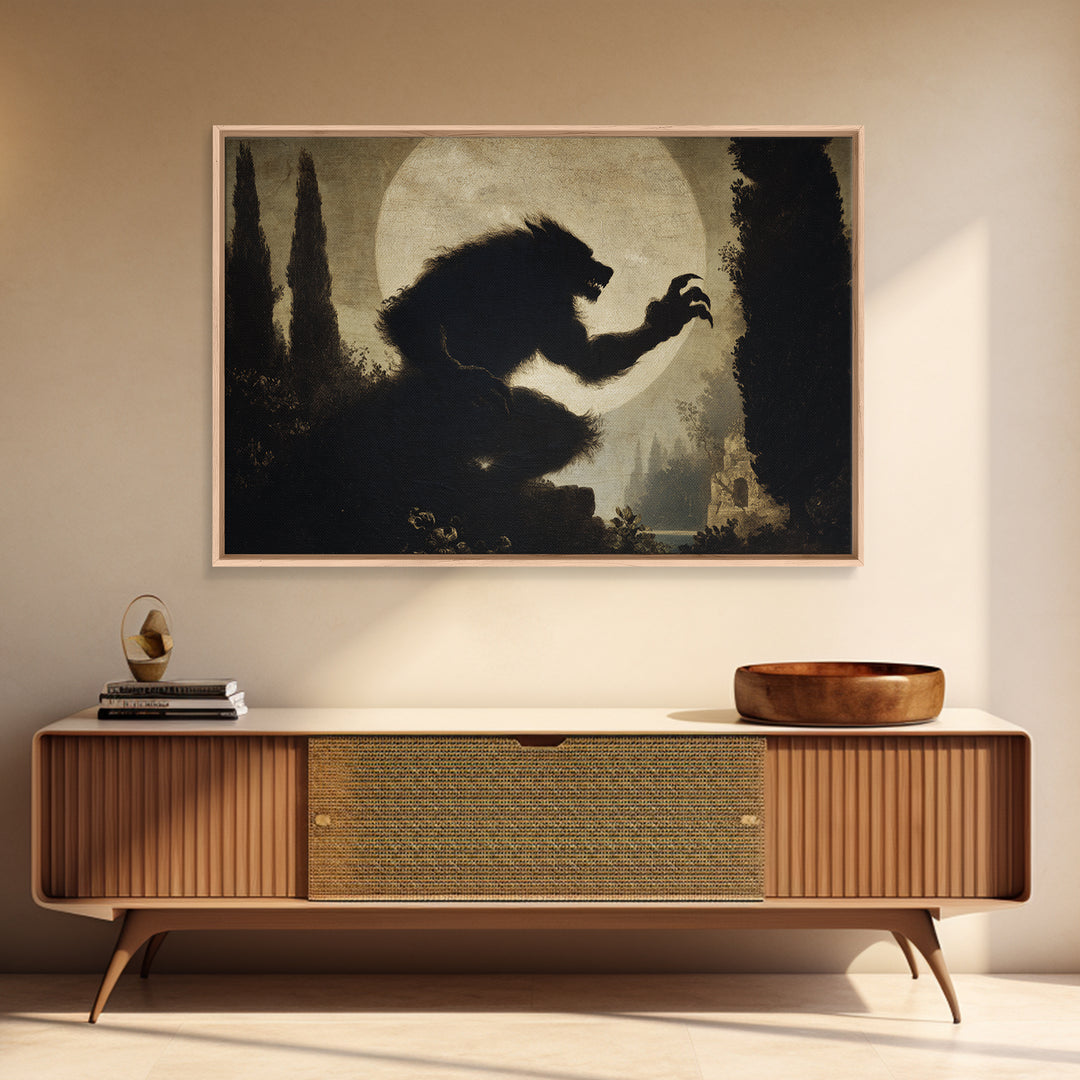 The Moon-Cursed Werewolf, Symbolist Gothic Landscape, Landscape Wall Art, Macabre Wall Art, Canvas Print, Halloween Wall Art