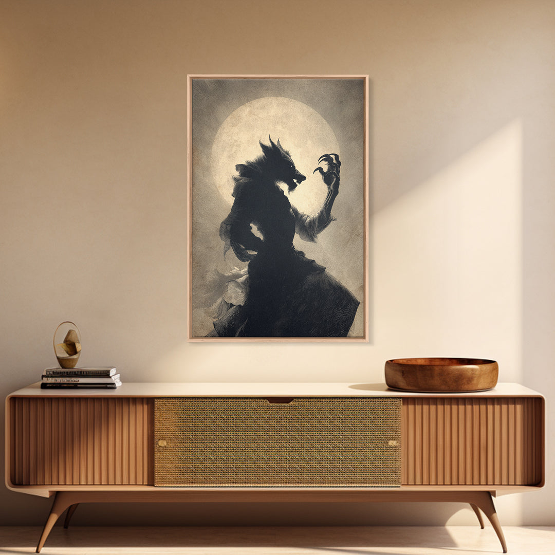 The Moon-Cursed Werewolf, Decadent Gothic Art, Vertical Wall Art, Macabre Wall Art, Canvas Print, Halloween Wall Art