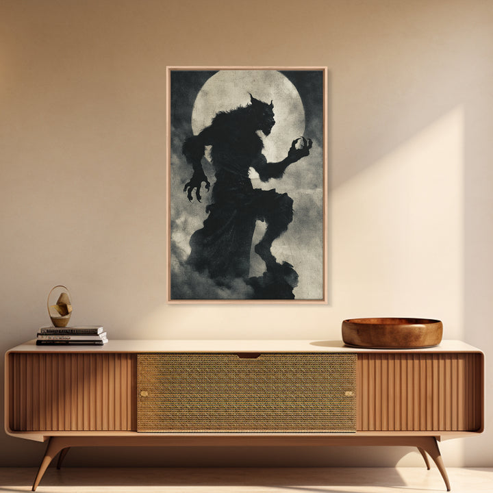 The Moon-Cursed Werewolf, Dark Symbolist Art, Vertical Wall Art, Dark Halloween Decor, Canvas Print, Halloween Wall Art