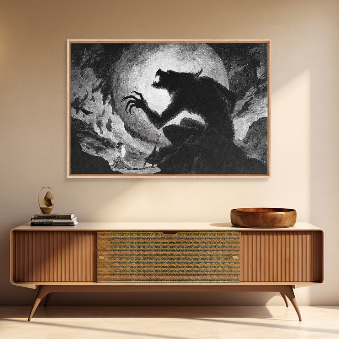 The Moon-Cursed Werewolf, Expressionist Nightmare Art, Landscape Wall Art, Dark Halloween Decor, Canvas Print, Halloween Wall Art