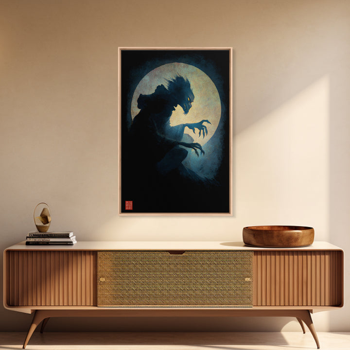 The Moon-Cursed Werewolf, Expressionist Gothic Art, Vertical Wall Art, Dark Halloween Decor, Canvas Print, Halloween Wall Art
