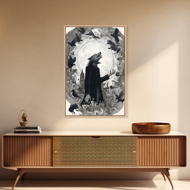 The Moon-Cursed Werewolf, Victorian Macabre Art, Vertical Wall Art, Gothic Horror Wall Art, Framed Canvas Print, Halloween Wall Art