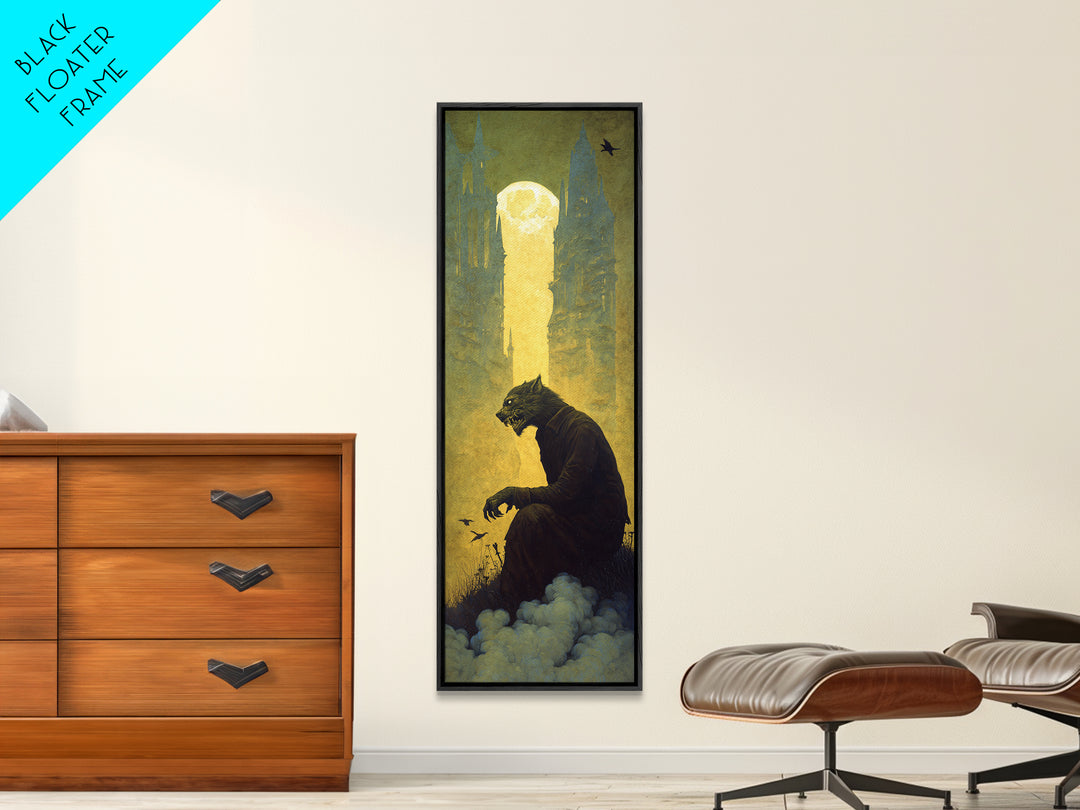The Moon-Cursed Werewolf, Surreal Apocalyptic Art, Tall Narrow Wall Art, Macabre Wall Art, Canvas Print, Halloween Wall Art