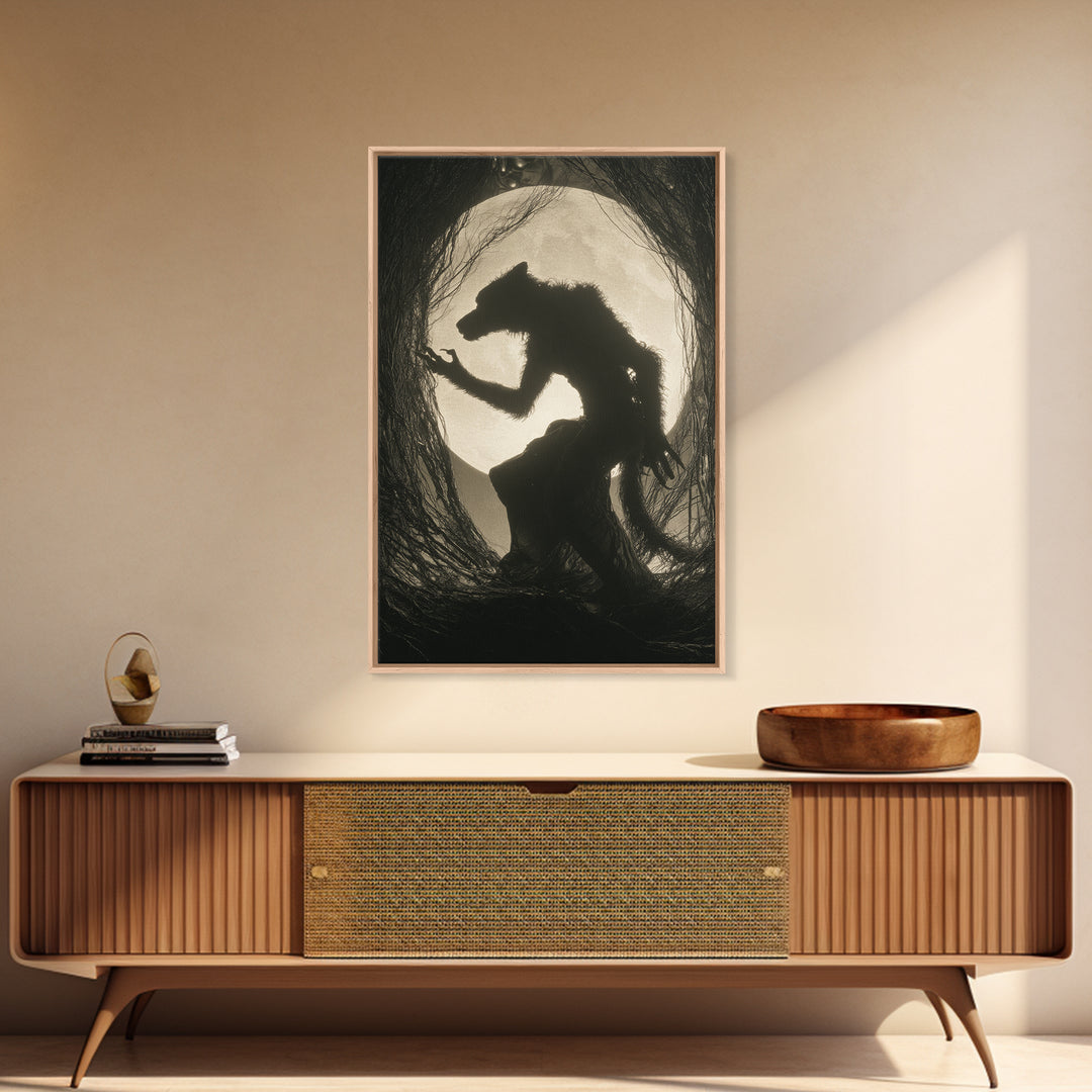 The Moon-Cursed Werewolf, Biomechanical Horror Art, Vertical Wall Art, Dark Halloween Decor, Canvas Print, Halloween Wall Art