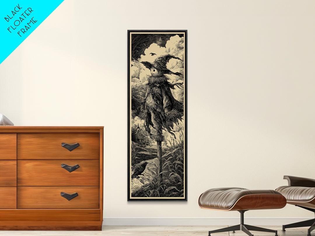 The Living Scarecrow, Gothic Engraving Art, Tall Narrow Wall Art, Gothic Horror Wall Art, Canvas Print, Halloween Wall Art