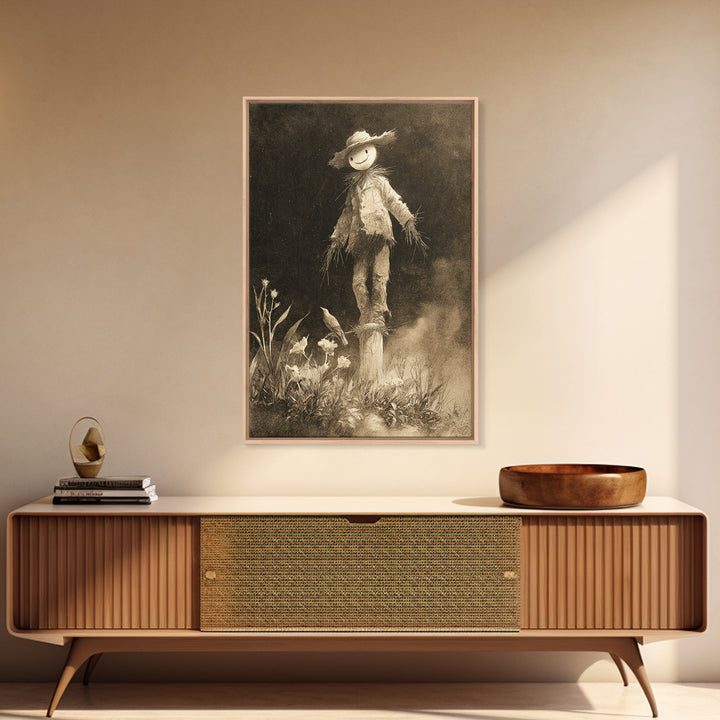 The Living Scarecrow, Symbolist Dream Art, Vertical Wall Art, Dark Halloween Decor, Framed Canvas Print, Halloween Wall Art