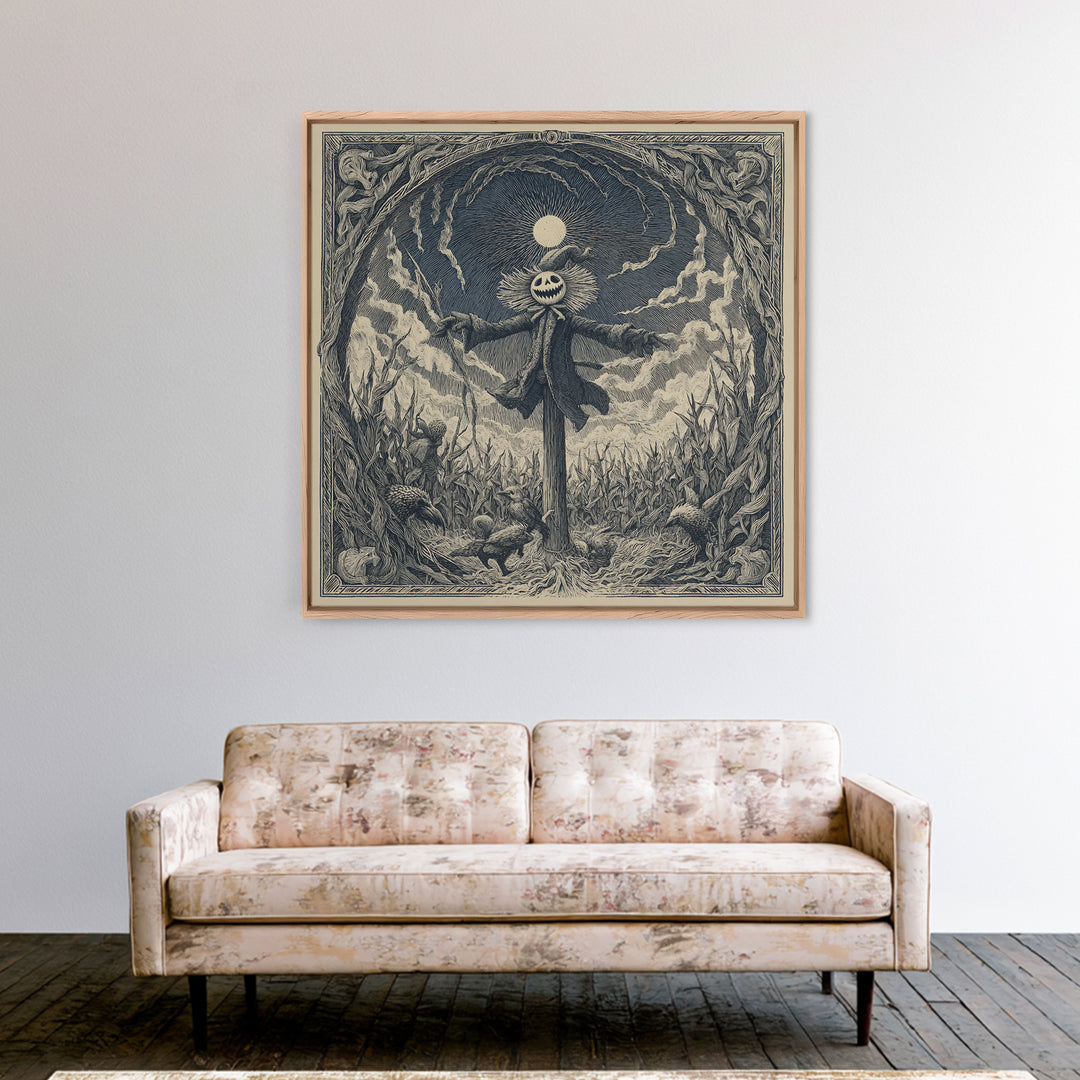 The Living Scarecrow, Expressionist Nightmare Art, Square Wall Art, Gothic Horror Wall Art, Framed Canvas Print, Halloween Wall Art