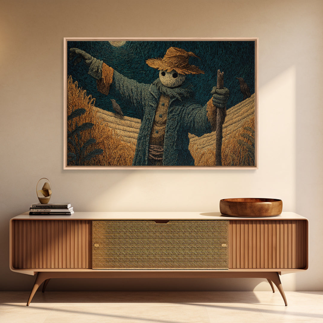 The Living Scarecrow, Expressionist Gothic Art, Landscape Wall Art, Macabre Wall Art, Framed Canvas Print, Halloween Wall Art