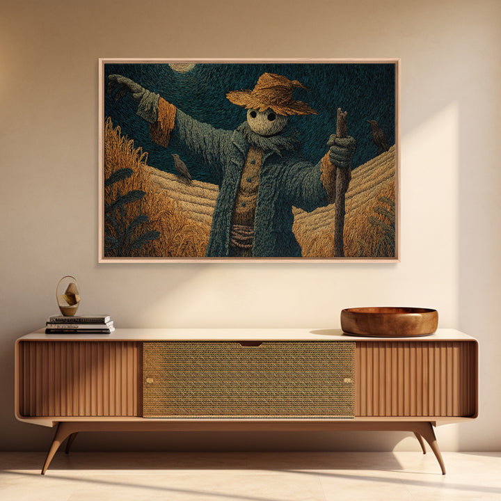 The Living Scarecrow, Expressionist Gothic Art, Landscape Wall Art, Macabre Wall Art, Framed Canvas Print, Halloween Wall Art
