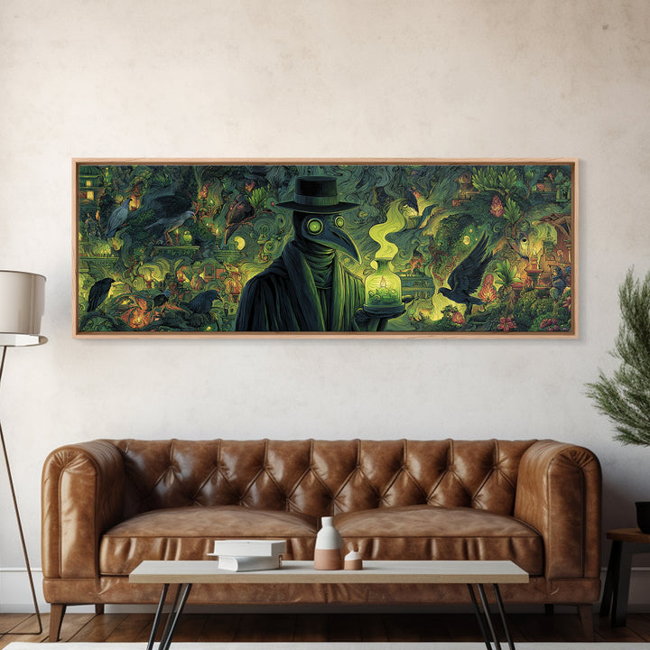 The Plague Doctor, Medieval Grotesque Art, Extra Wide Wall Art, Dark Fantasy Wall Art, Framed Canvas Print, Halloween Wall Art