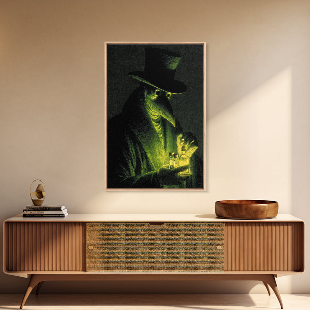The Plague Doctor, Gothic Nightmare Art, Vertical Wall Art, Macabre Wall Art, Framed Canvas Print, Halloween Wall Art