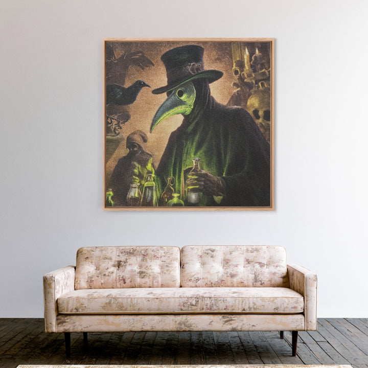 The Plague Doctor, Dark Symbolist Art, Square Wall Art, Dark Fantasy Wall Art, Framed Canvas Print, Halloween Wall Art