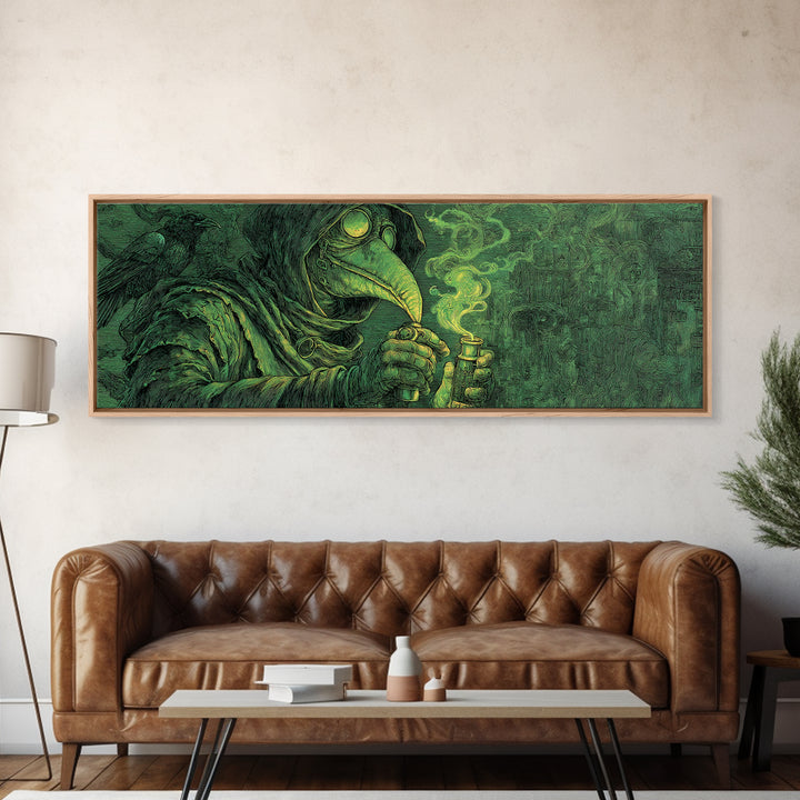 The Plague Doctor, Expressionist Nightmare Art, Extra Wide Wall Art, Dark Halloween Decor, Framed Canvas Print, Halloween Wall Art