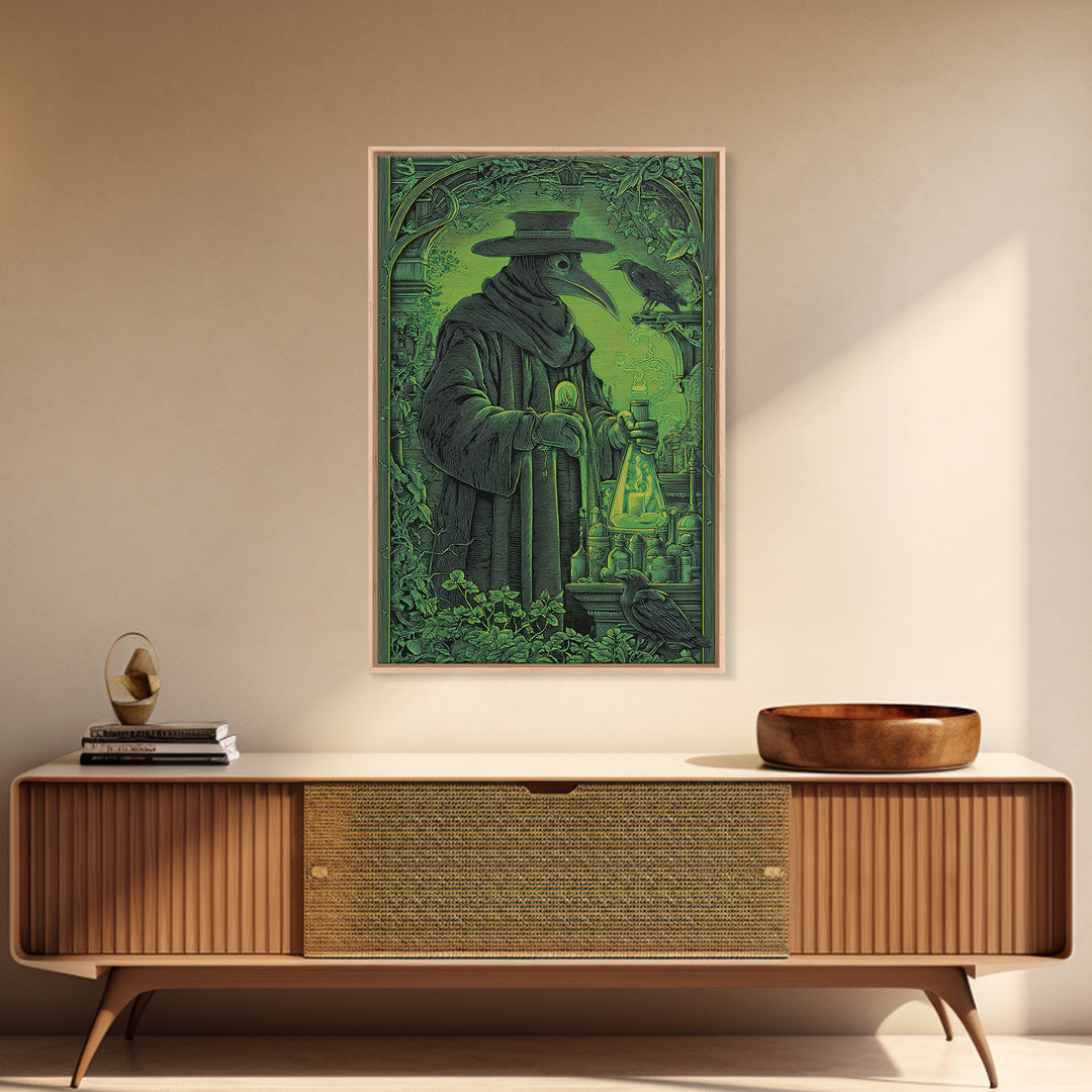 The Plague Doctor, Victorian Macabre Art, Vertical Wall Art, Gothic Horror Wall Art, Framed Canvas Print, Halloween Wall Art