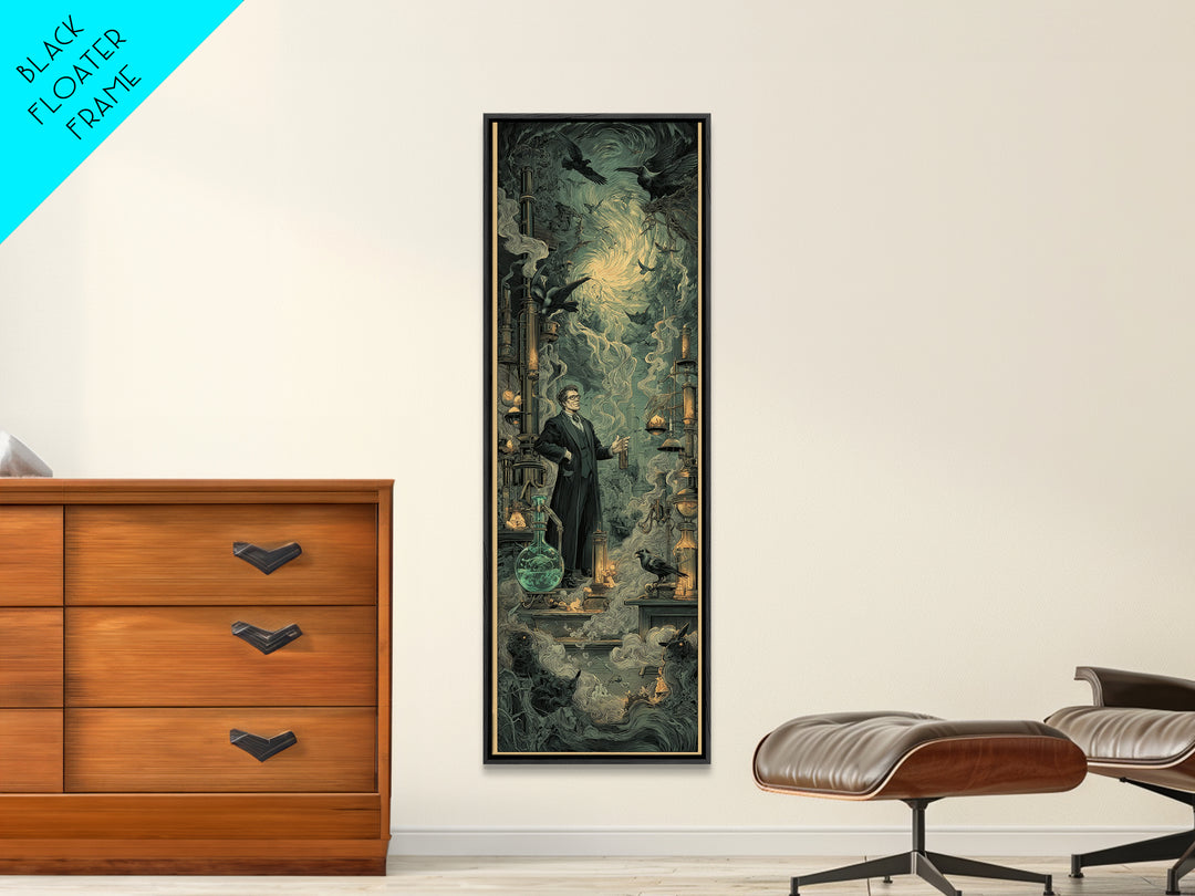 The Mad Alchemist, Gothic Engraving Art, Tall Narrow Wall Art, Gothic Horror Wall Art, Canvas Print, Halloween Wall Art