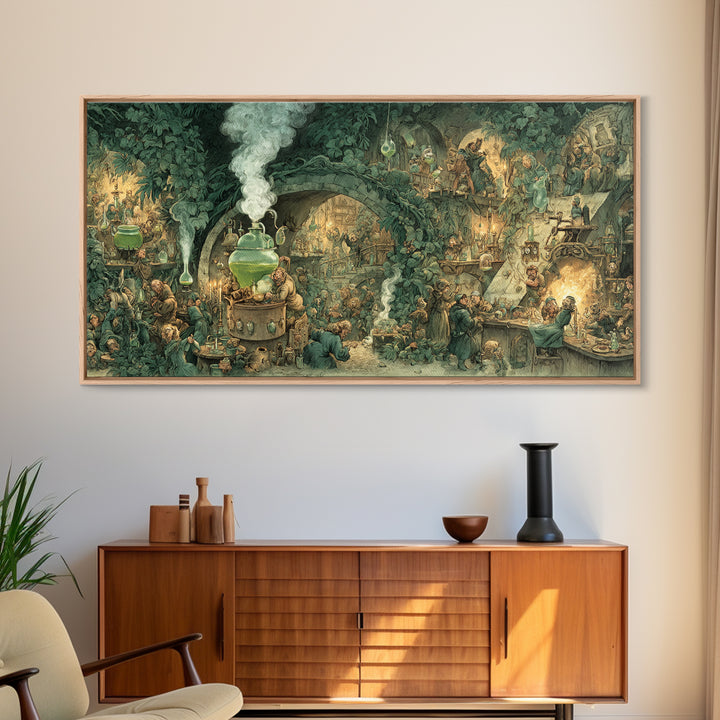 The Mad Alchemist, Northern Renaissance Horror, Wide Panoramic Art, Dark Halloween Decor, Framed Canvas Print, Halloween Wall Art