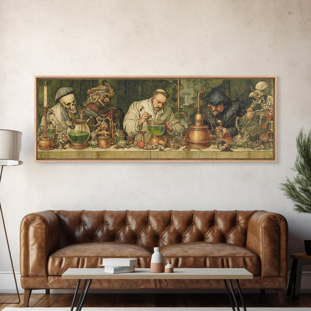 The Mad Alchemist, Danse Macabre Art, Extra Wide Wall Art, Gothic Horror Wall Art, Canvas Print, Halloween Wall Art