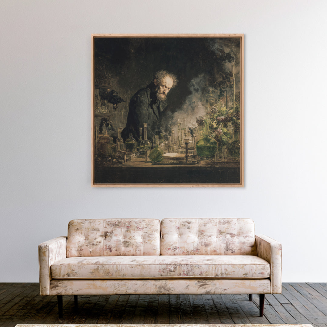 The Mad Alchemist, Symbolist Dream Art, Square Wall Art, Dark Fantasy Wall Art, Canvas Print, Halloween Wall Art, Spooky Wall Decor
