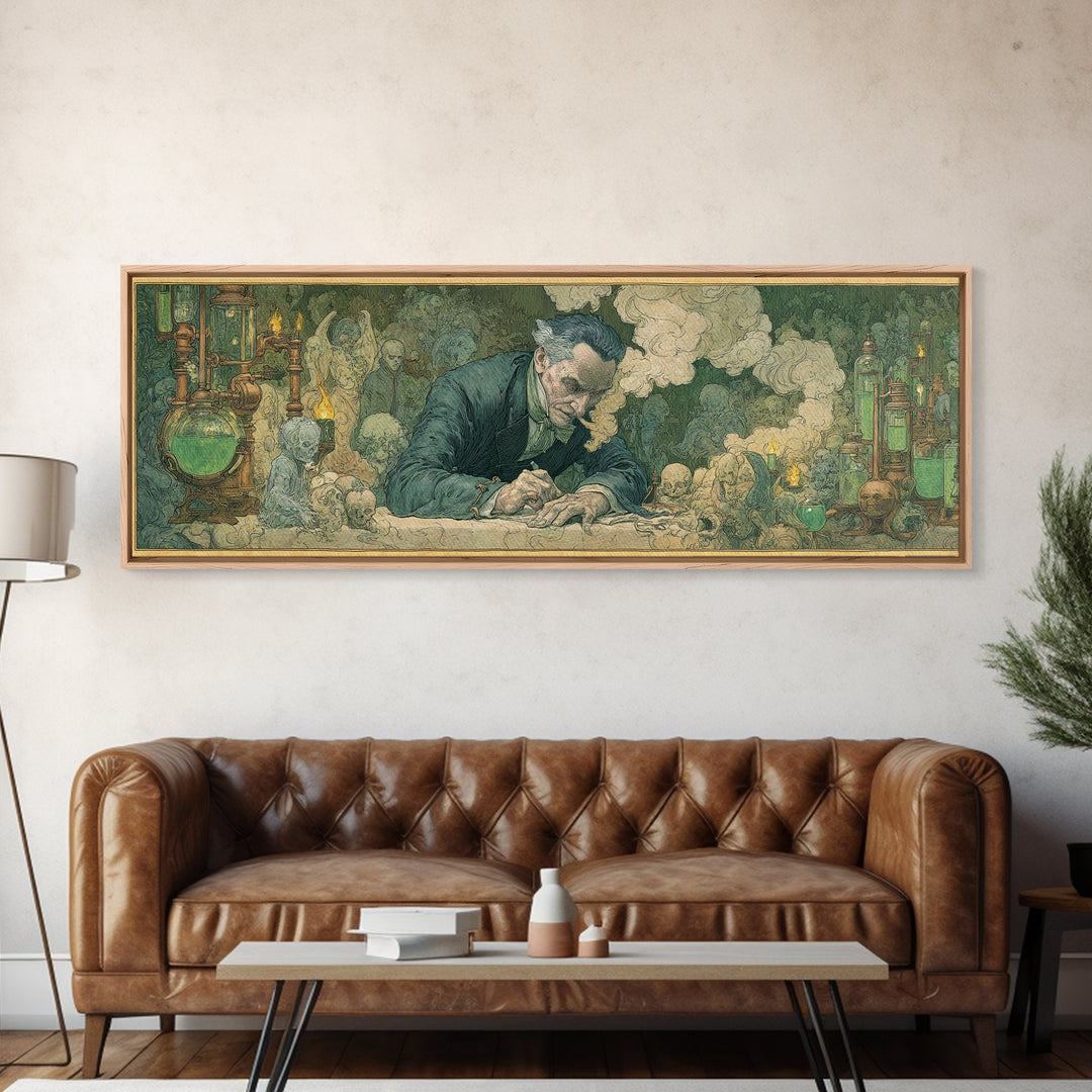 The Mad Alchemist, Symbolist Death Art, Extra Wide Wall Art, Macabre Wall Art, Canvas Print, Halloween Wall Art, Gothic Home Decor