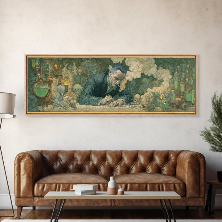 The Mad Alchemist, Symbolist Death Art, Extra Wide Wall Art, Macabre Wall Art, Canvas Print, Halloween Wall Art, Gothic Home Decor