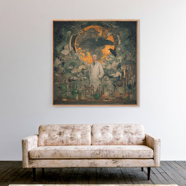 The Mad Alchemist, Dark Symbolist Art, Square Wall Art, Dark Fantasy Wall Art, Framed Canvas Print, Halloween Wall Art