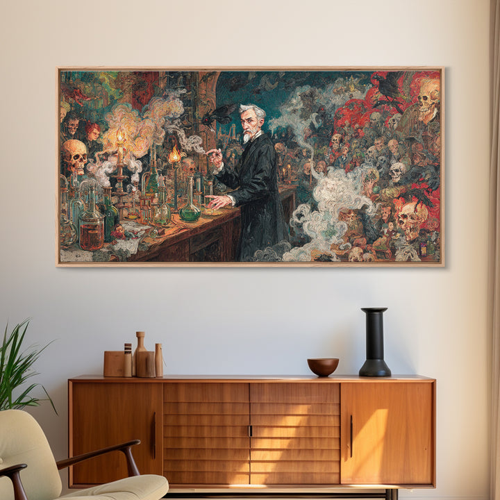 The Mad Alchemist, Grotesque Carnival Art, Wide Panoramic Art, Dark Fantasy Wall Art, Canvas Print, Halloween Wall Art, Halloween Decor