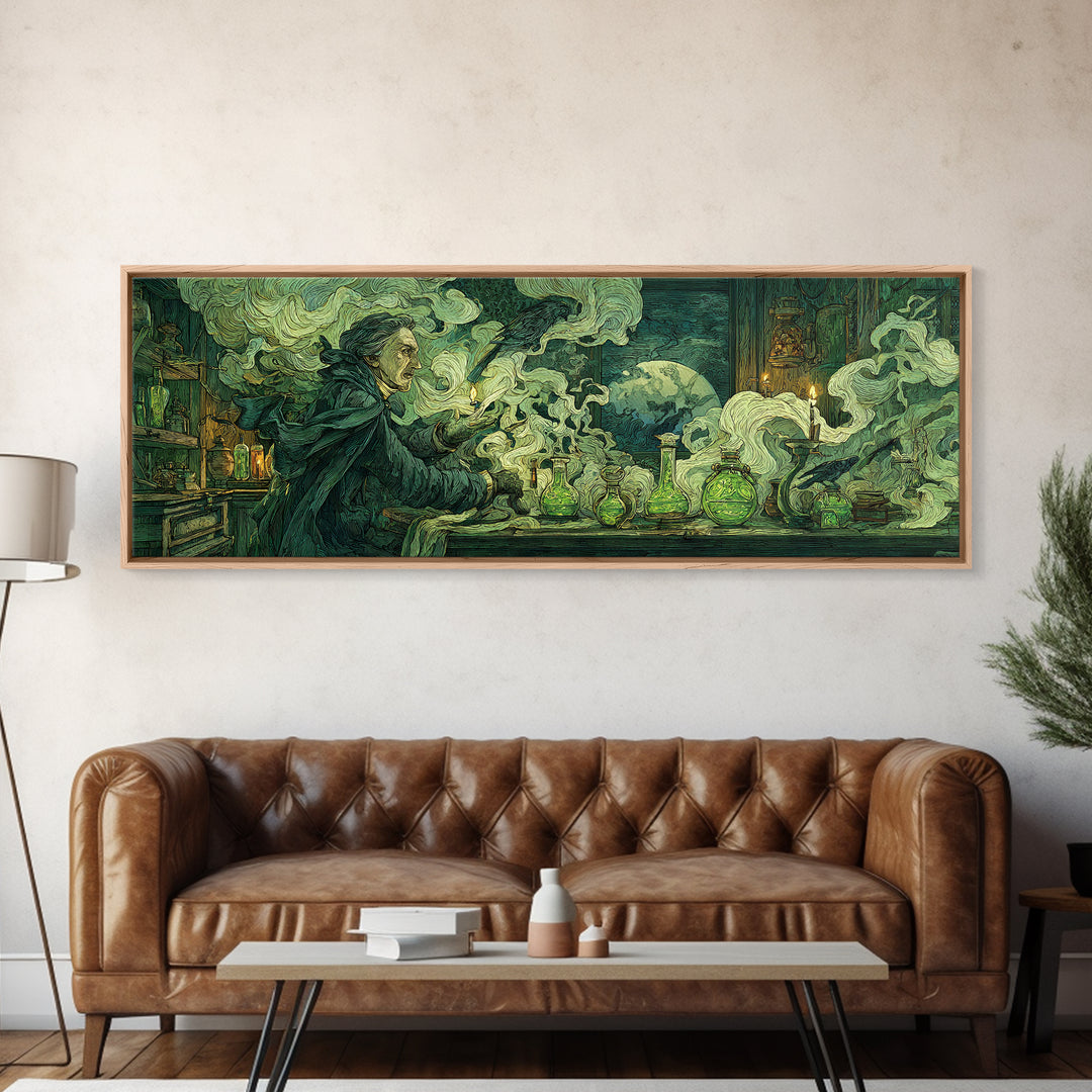 The Mad Alchemist, Expressionist Gothic Art, Extra Wide Wall Art, Macabre Wall Art, Framed Canvas Print, Halloween Wall Art