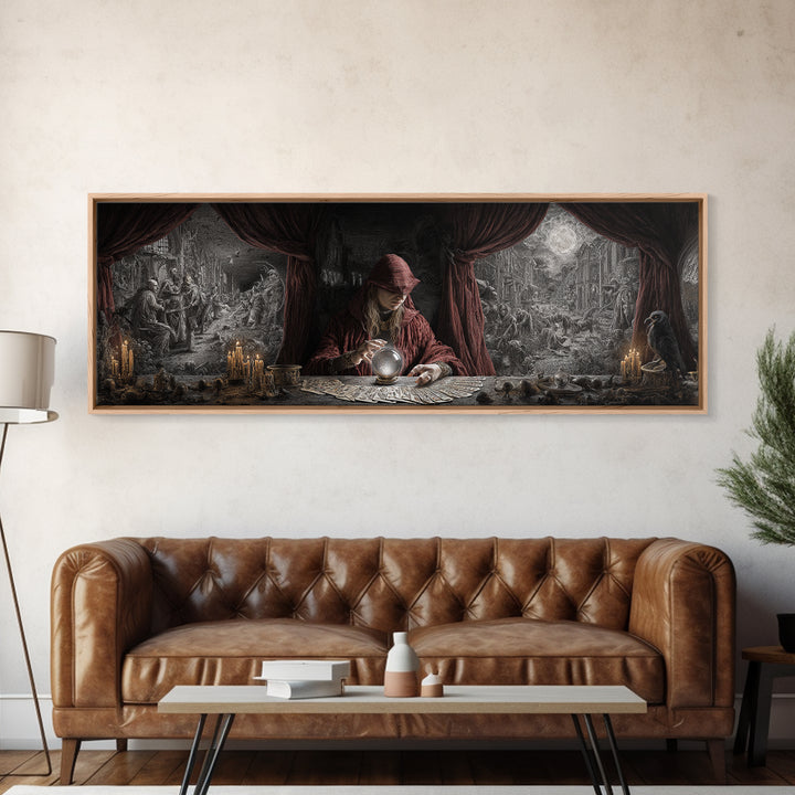 The Midnight Fortune Teller, Medieval Grotesque Art, Extra Wide Wall Art, Dark Fantasy Wall Art, Framed Canvas Print, Halloween Decor